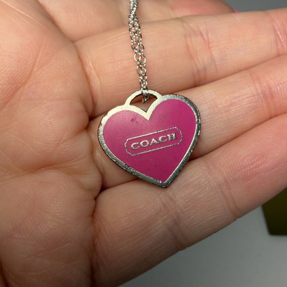 Upcycled Coach Pink Heart Y2K Charm Necklace - Picture 4 of 5
